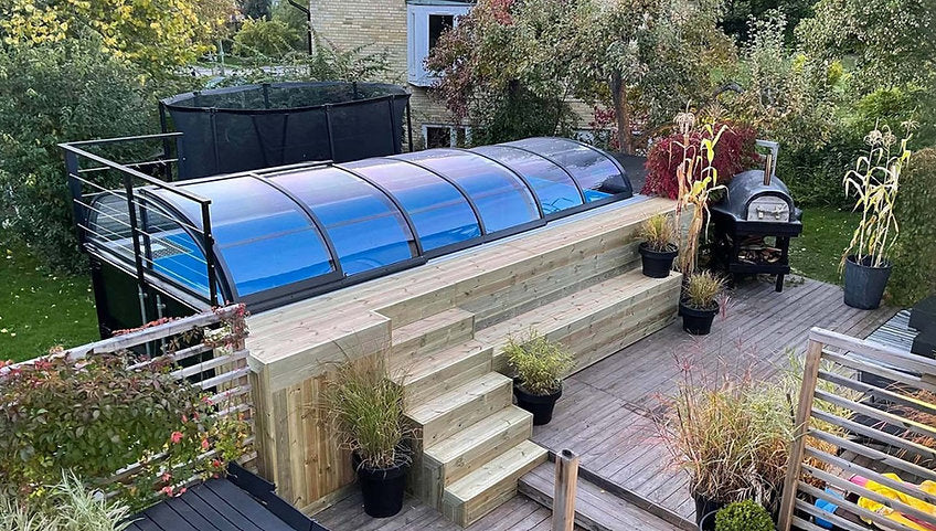 Piscine conteneur prête à l'emploi 6,11 x 2,5 m avec toit, Pack Premium agri-tract
