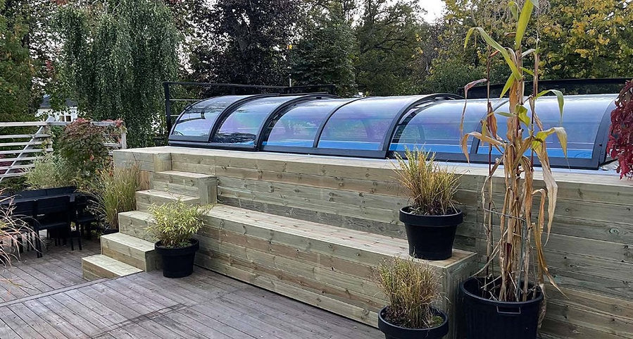 Piscine conteneur prête à l'emploi 6,11 x 2,5 m avec toit, Pack Premium agri-tract