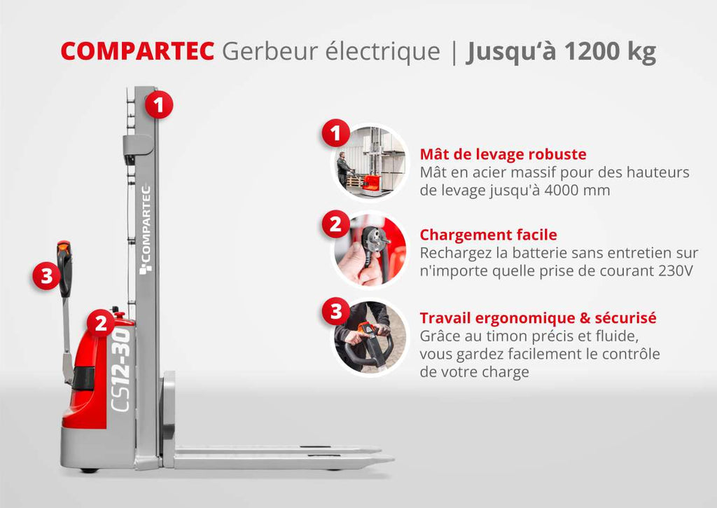 Gerbeur électrique Compartec CS12-30 - Duplex 3000 mm agri-tract